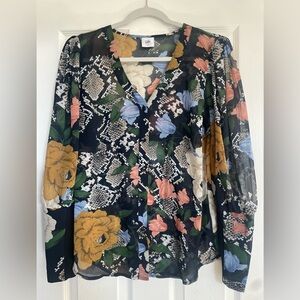 CAbi Multicolor Floral V-Neck Top